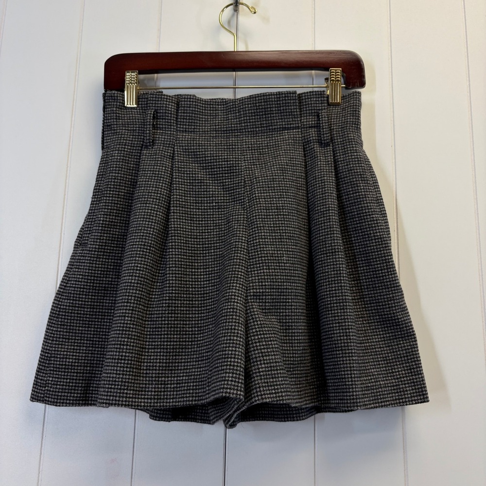 Dark Academia Poetic Houndstooth Pleated Dress Shorts Women Size M Twee Preppy